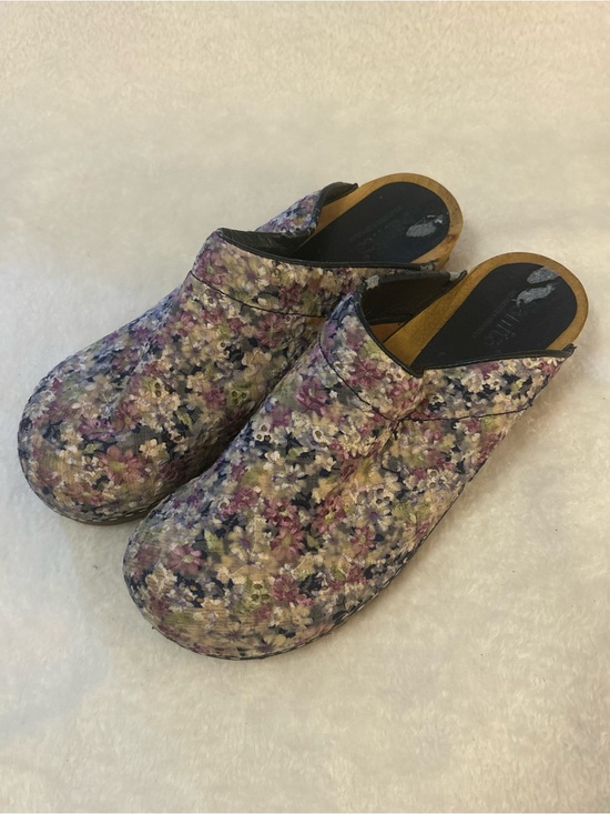 Sanita Shoes - Sanita Floral Leather Professional Clogs Wood Sole Slip On Comfort EU 42